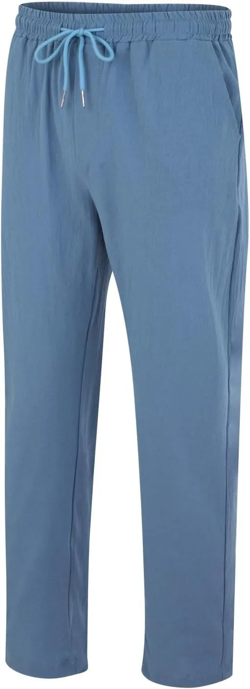 Mens Summer Cropped Pants Casual Elastic Waist Slim Fit Ankle Length Trousers with Pockets Stretch Drawstring Sweatpants