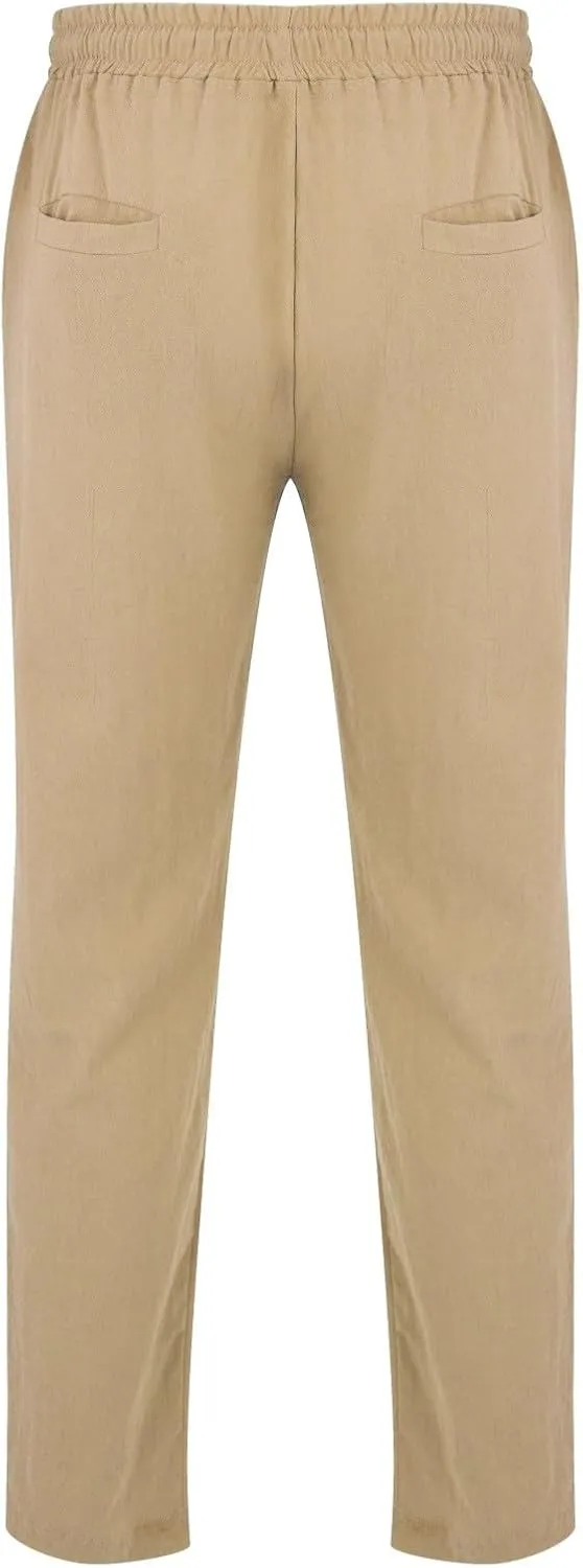 Mens Summer Cropped Pants Casual Elastic Waist Slim Fit Ankle Length Trousers with Pockets Stretch Drawstring Sweatpants