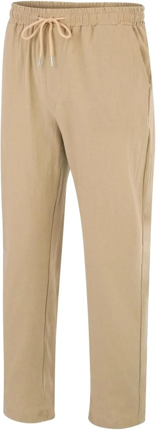 Mens Summer Cropped Pants Casual Elastic Waist Slim Fit Ankle Length Trousers with Pockets Stretch Drawstring Sweatpants