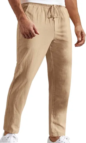 Mens Summer Cropped Pants Casual Elastic Waist Slim Fit Ankle Length Trousers with Pockets Stretch Drawstring Sweatpants