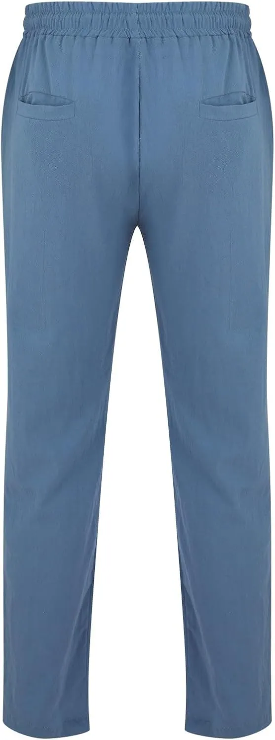 Mens Summer Cropped Pants Casual Elastic Waist Slim Fit Ankle Length Trousers with Pockets Stretch Drawstring Sweatpants