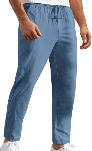 Mens Summer Cropped Pants Casual Elastic Waist Slim Fit Ankle Length Trousers with Pockets Stretch Drawstring Sweatpants