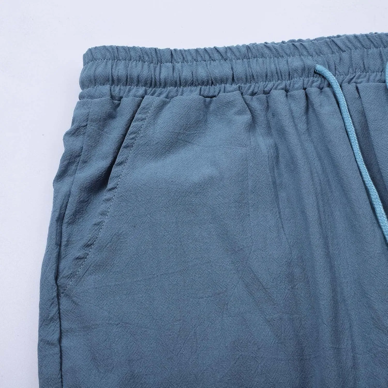 Mens Summer Cropped Pants Casual Elastic Waist Slim Fit Ankle Length Trousers with Pockets Stretch Drawstring Sweatpants