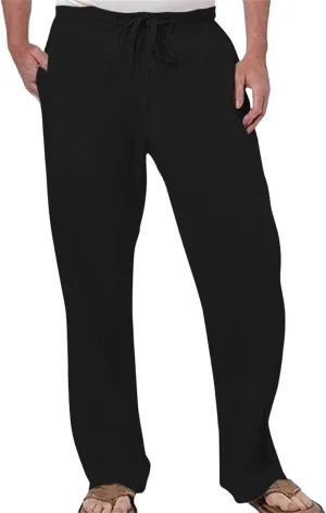 Men's Summer Linen Pants Baggy Straight Leg Trousers Plain Elastic Waist Trousers Casual Travel Pants with Pockets