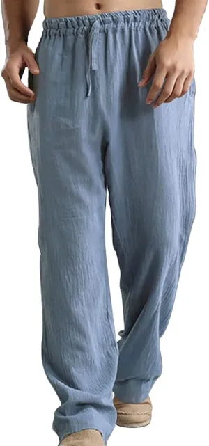 Men's Summer Pants Drawstring Waist Plain Casual Pants Lightweight Vacation Beach Slacks Plus Size Baggy Trousers