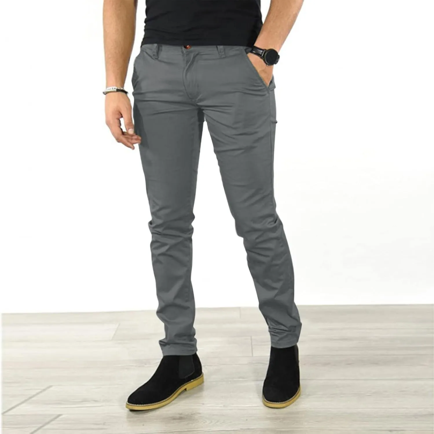 Mens Sweatpants Joggers Pants Man Classic Fit Multi Pockets Autumn & Winter Pants for Men Drawstring Cargo Flat Front