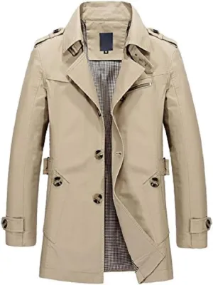 Men's Trench Coat Short Single Breasted Lightweight Windbreaker Jackets