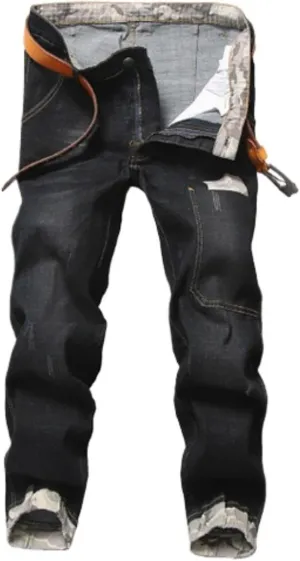 Men's Vintage Ripped Hip Hop Jeans Distressed Side Pocket Stretch Denim Pants Patches Slim Fit Harem Jean Trousers