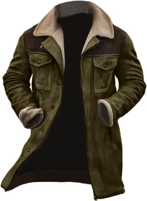 Men'S Vintage Suede Jacket Plush Collar Coats Faux Leather Jacket Men Zip Up Motorcycle Jacket Coats Retro Tops
