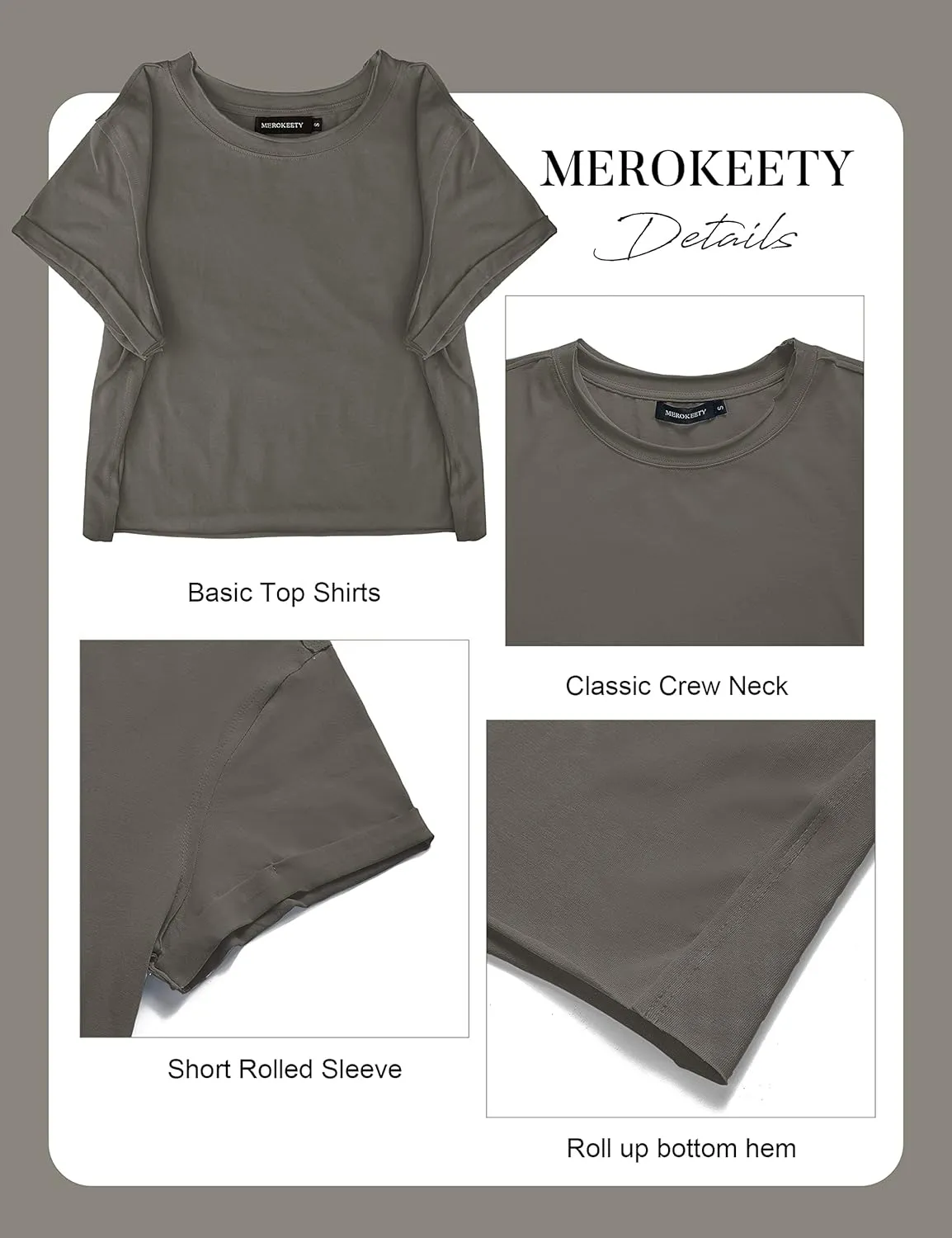 MEROKEETY Womens 2025 Summer Short Sleeve Crewneck Crop Tops Casual Solid T-Shirts