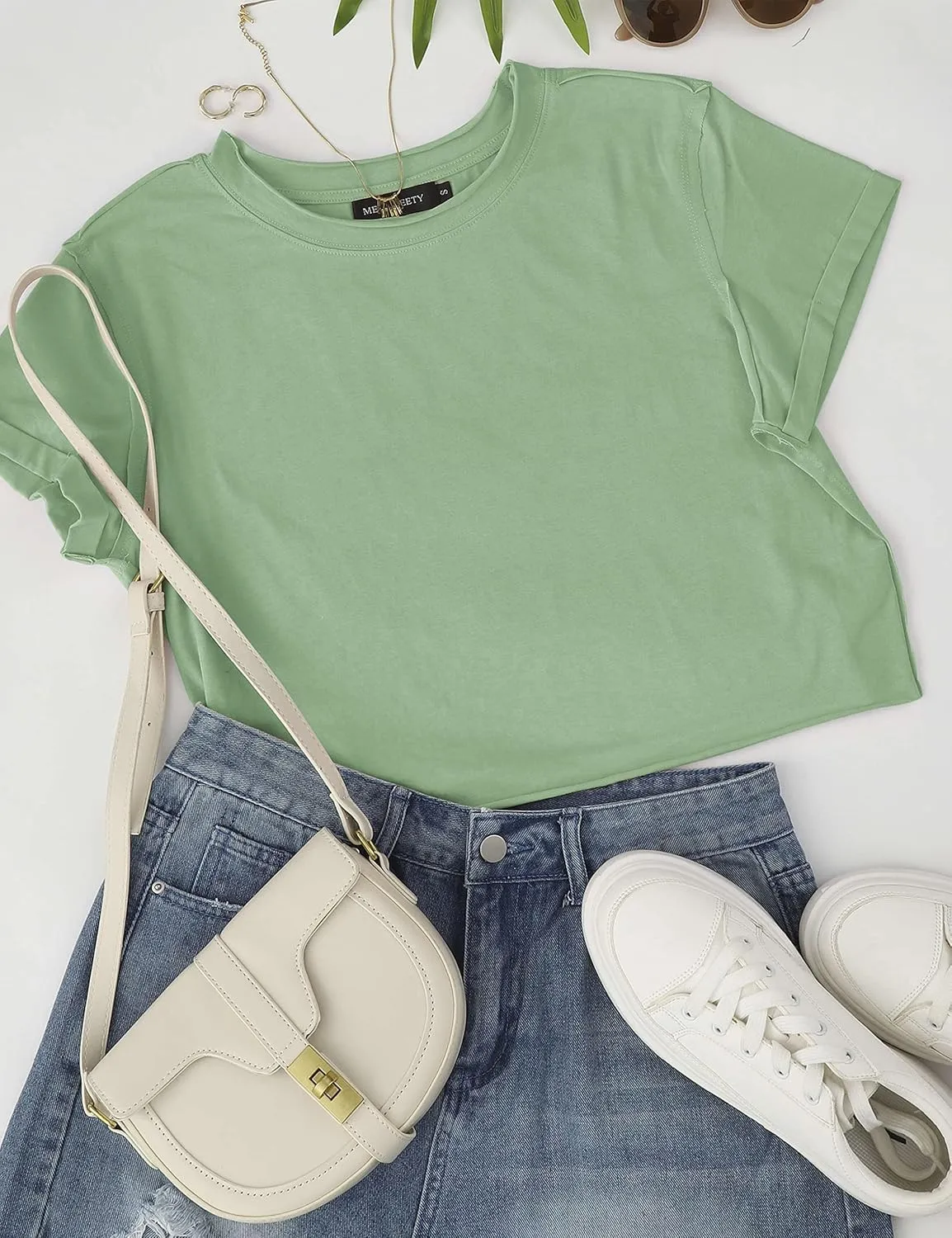 MEROKEETY Womens 2025 Summer Short Sleeve Crewneck Crop Tops Casual Solid T-Shirts