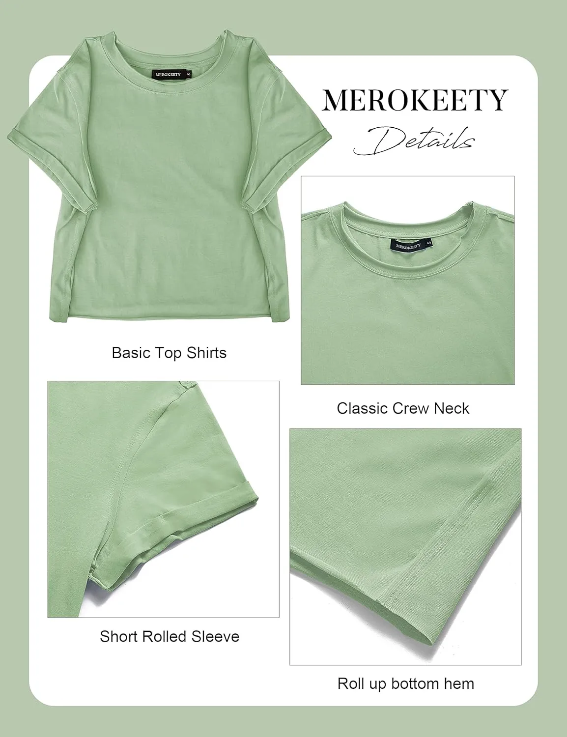 MEROKEETY Womens 2025 Summer Short Sleeve Crewneck Crop Tops Casual Solid T-Shirts