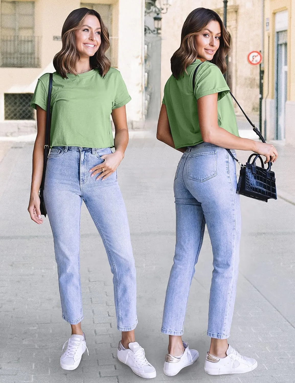 MEROKEETY Womens 2025 Summer Short Sleeve Crewneck Crop Tops Casual Solid T-Shirts