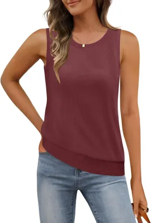 MEROKEETY Women's Summer Casual Sleeveless Tank Tops 2025 Crew Neck Knit Basic Trendy T Shirts