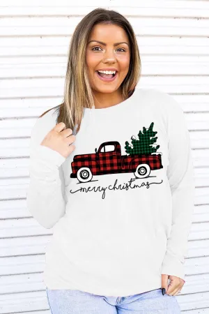 Merry Christmas Buffalo Plaid Truck Adult Soft-Tek Blend Long Sleeve Tee
