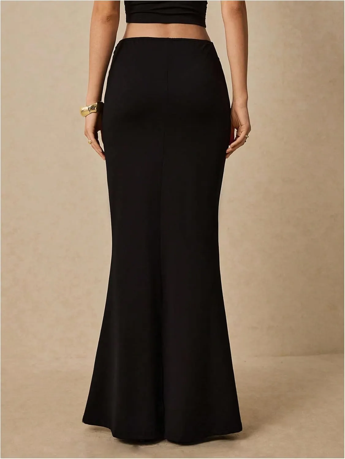Milumia Women's Metallic Ring Linked Maxi Skirt Bodycon Elegant Flared Long Skirts