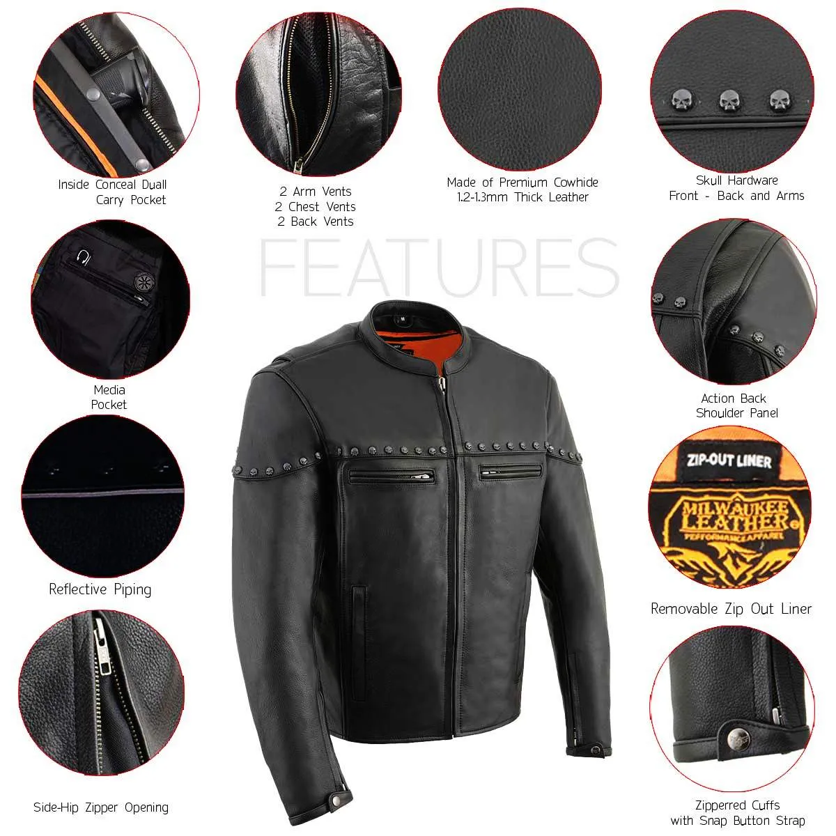 Milwaukee Leather MLM1504 Men's Black ‘The Skelly Racer’ Premium Moto