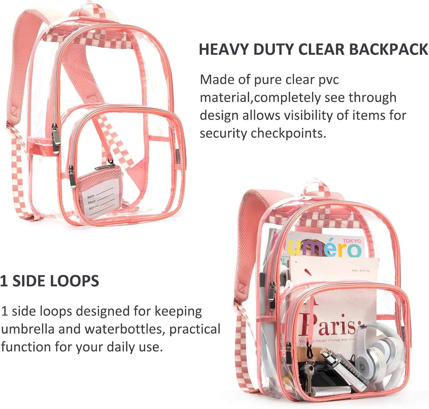 mommore Clear Backpack Durable Clear Bookbags Transparent Backpack for School, Work, Security