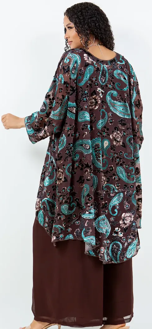 Mosaic Paisley & Roses hi-low Tunic Top Boho Hippie Chic Resort Wear Sml-10X