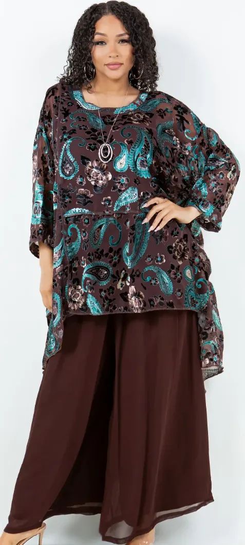 Mosaic Paisley & Roses hi-low Tunic Top Boho Hippie Chic Resort Wear Sml-10X