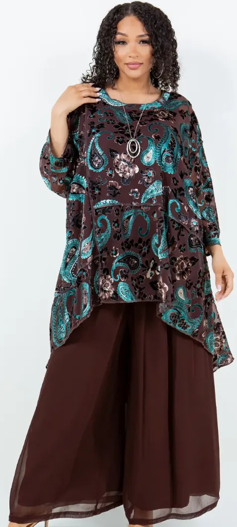 Mosaic Paisley & Roses hi-low Tunic Top Boho Hippie Chic Resort Wear Sml-10X