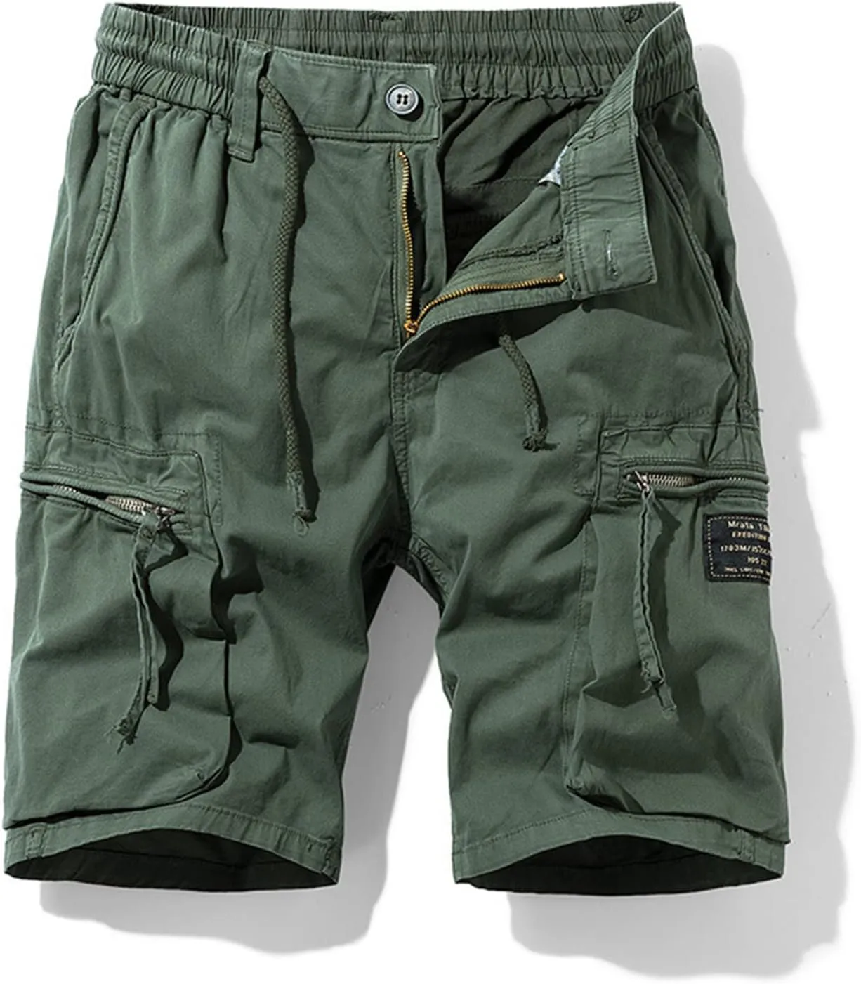 Muscularfit Cotton Linen Shorts for Men Casual Summer Big and Tall Drawstring Elastic Waist Cargo Shorts Multi Pockets Sport