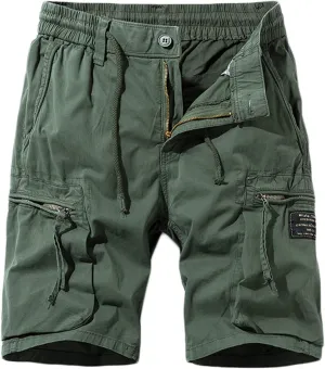 Muscularfit Cotton Linen Shorts for Men Casual Summer Big and Tall Drawstring Elastic Waist Cargo Shorts Multi Pockets Sport