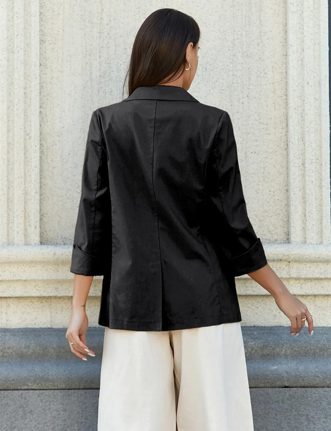 Mywinway Womens Casual 3/4 Sleeve Lightweight Summer Spring Cotton Linen Blazer Jackets