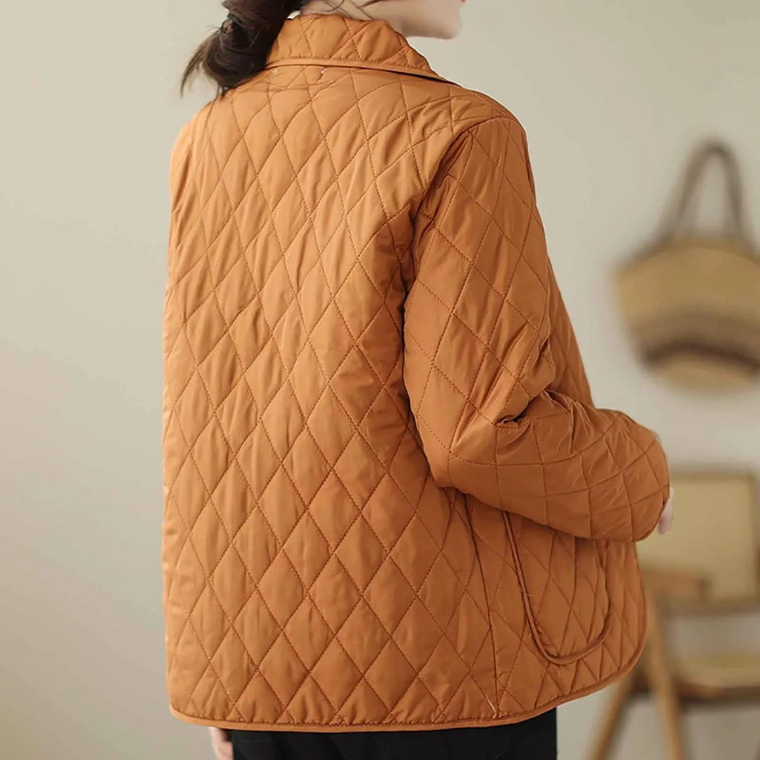 NATHGAM Lightweight Quilted Jackets for Women Winter Loose Fitted Diamond Padded Coats Textured Button Down Cotton Outwears
