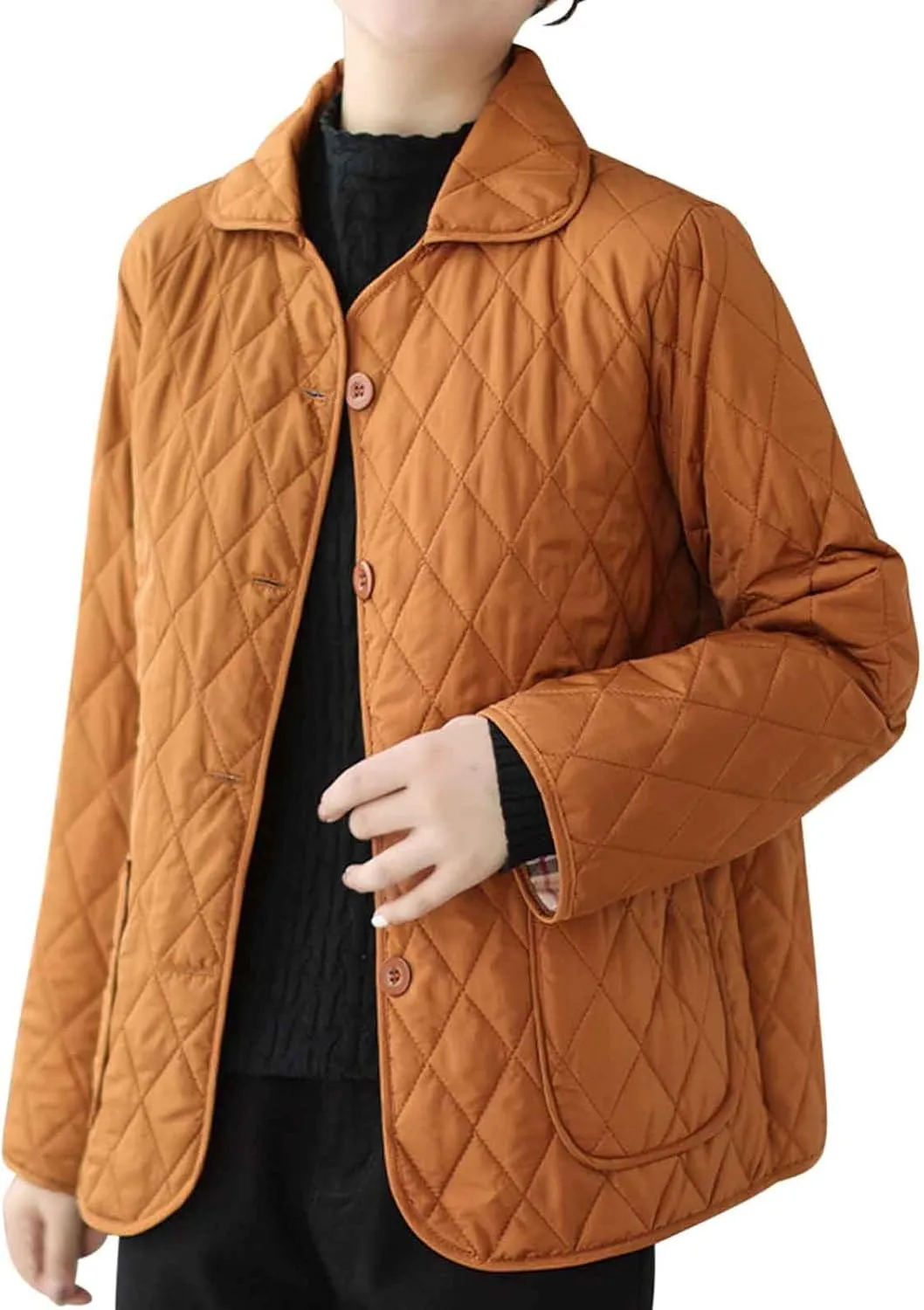 NATHGAM Lightweight Quilted Jackets for Women Winter Loose Fitted Diamond Padded Coats Textured Button Down Cotton Outwears
