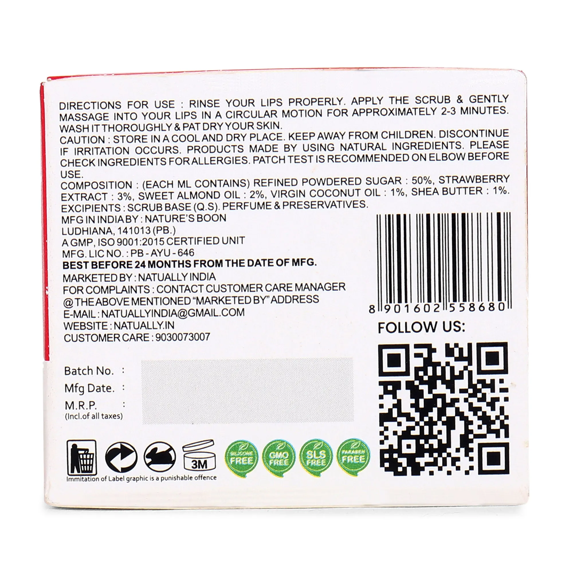 Natually Bubblegum Lip Scrub 20ml