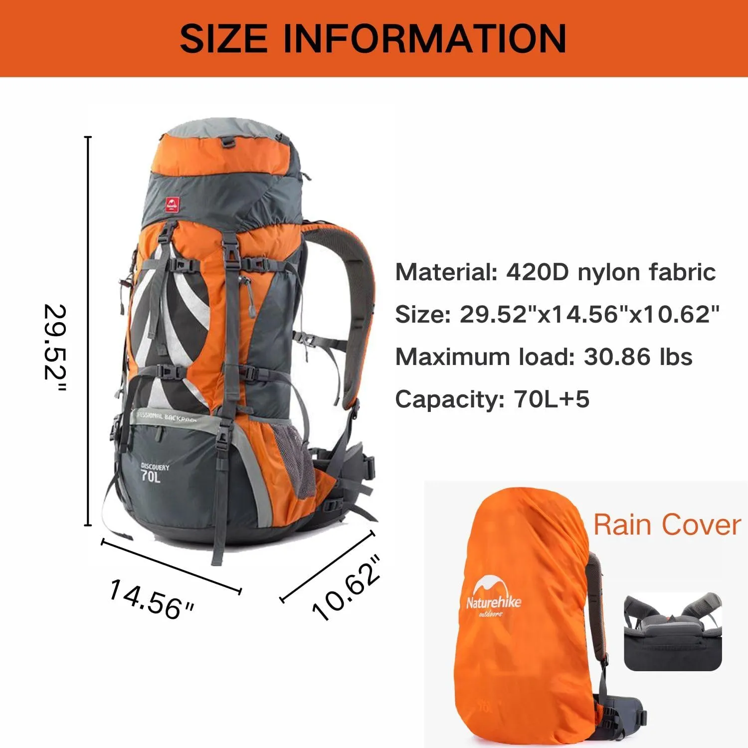 Naturehike 70 5L Lightweight Hiking Backpack, Tear-resistant Fabrics-Light CR Carrying System-Comfortable Weight-Bearing(Blue)