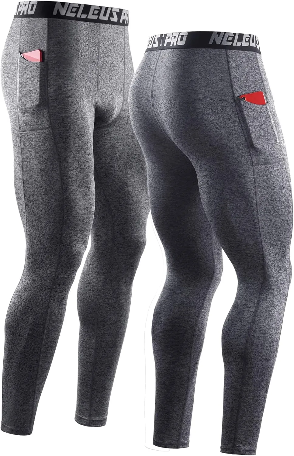 NELEUS Men's Dry Fit Compression Baselayer Pants Running Tights Leggings with Phone Pocket
