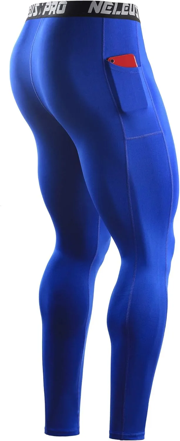 NELEUS Men's Dry Fit Compression Baselayer Pants Running Tights Leggings with Phone Pocket