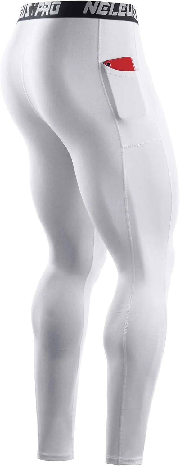 NELEUS Men's Dry Fit Compression Baselayer Pants Running Tights Leggings with Phone Pocket