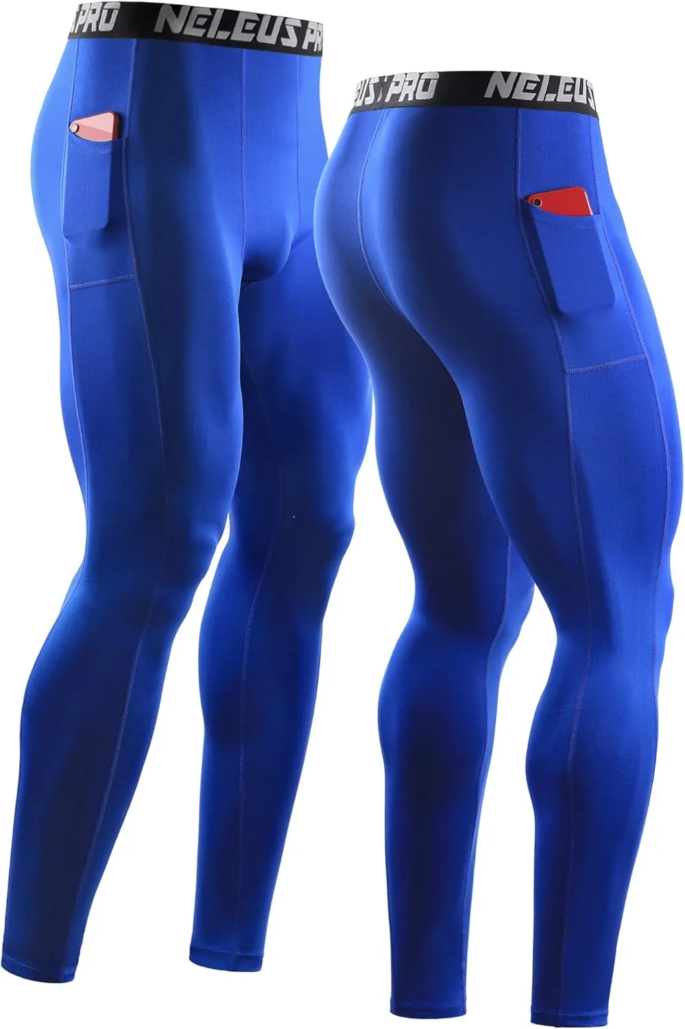 NELEUS Men's Dry Fit Compression Baselayer Pants Running Tights Leggings with Phone Pocket