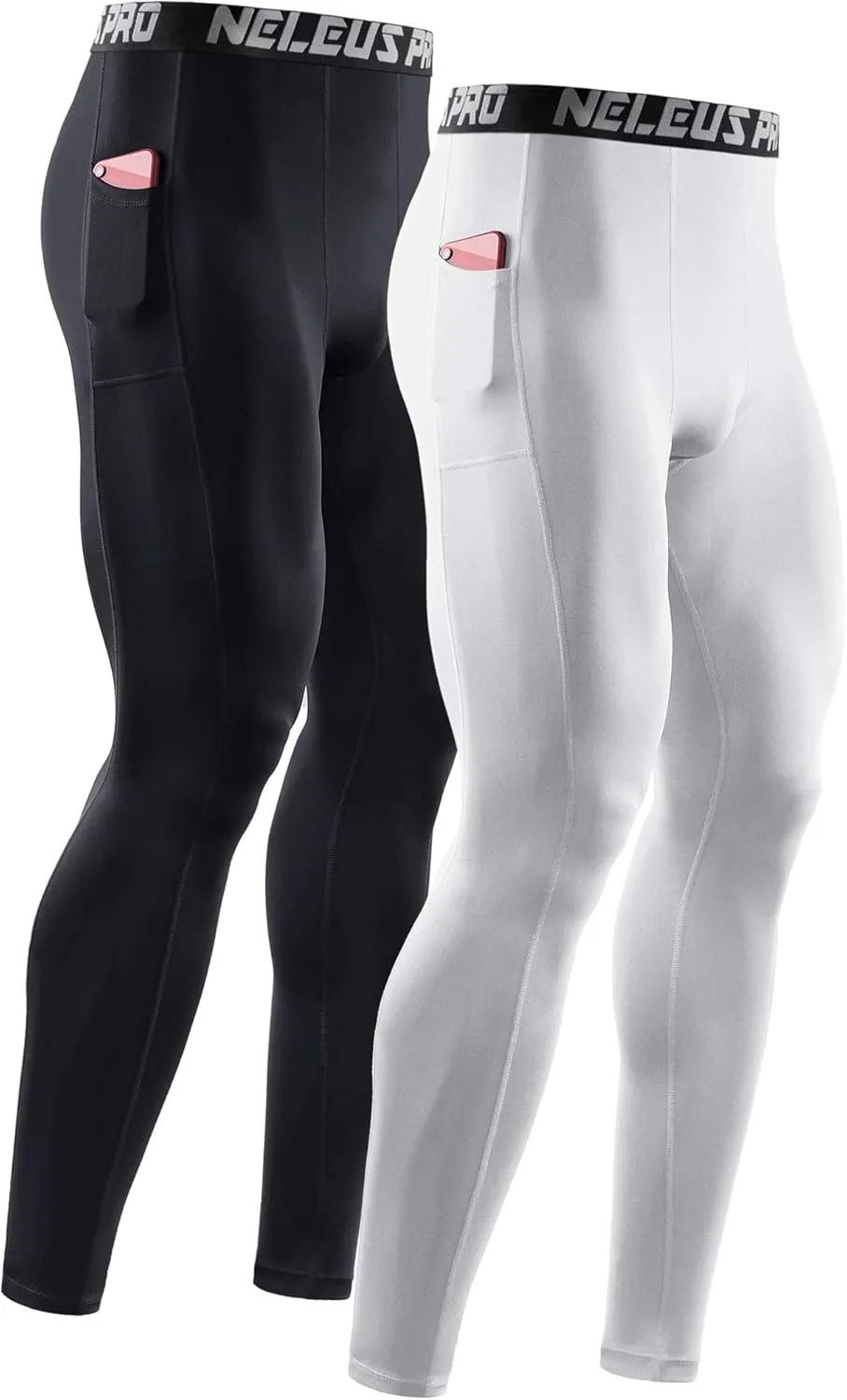 NELEUS Men's Dry Fit Compression Baselayer Pants Running Tights Leggings with Phone Pocket