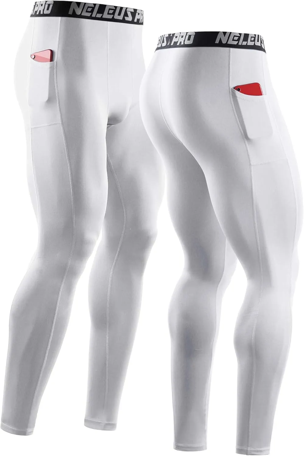 NELEUS Men's Dry Fit Compression Baselayer Pants Running Tights Leggings with Phone Pocket