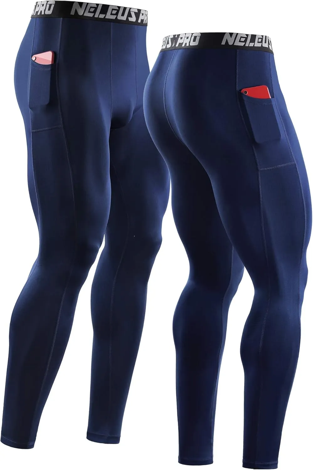 NELEUS Men's Dry Fit Compression Baselayer Pants Running Tights Leggings with Phone Pocket