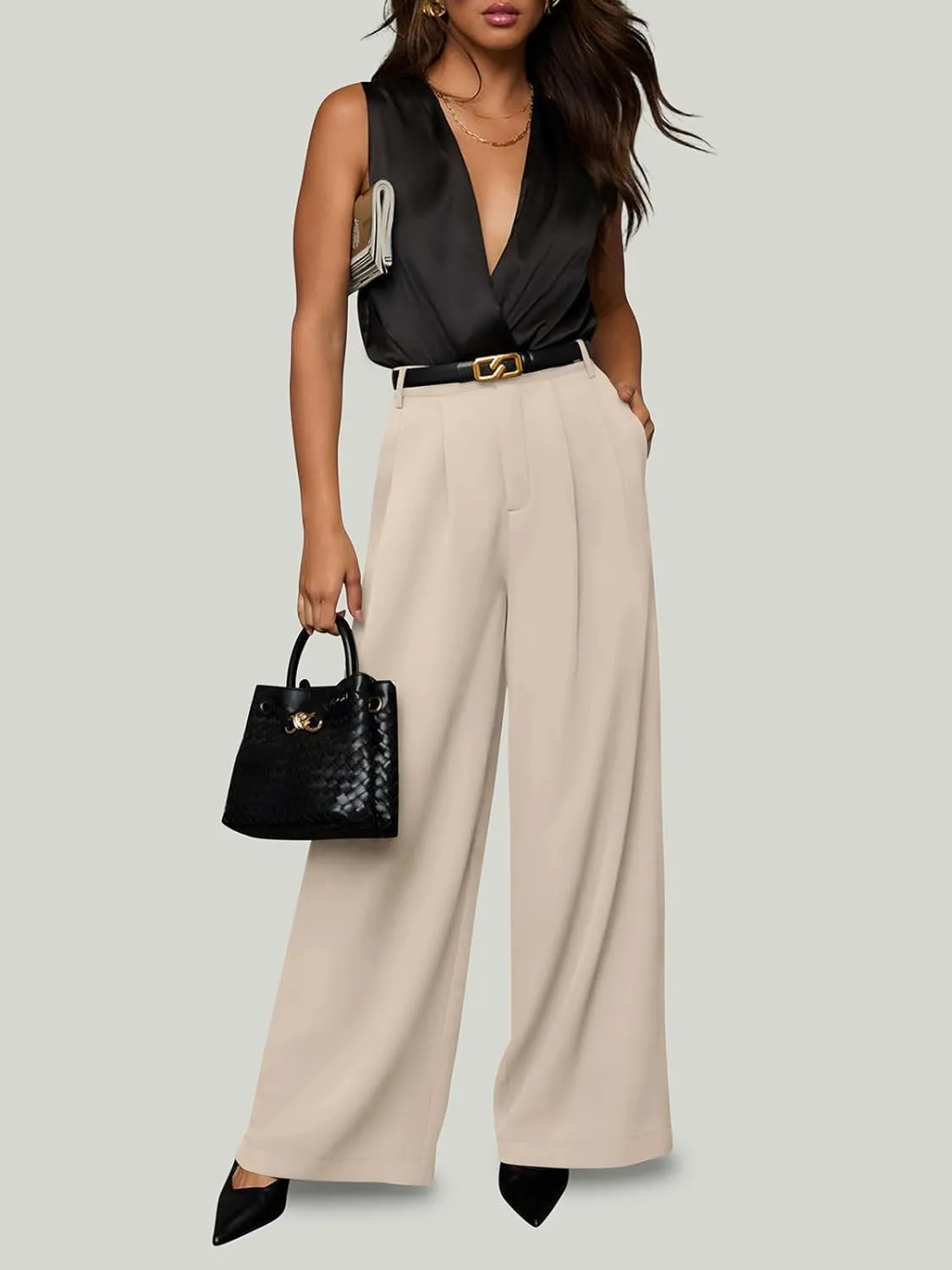 NIMIN Women Wide Leg Palazzo Pants High Waisted Business Casual Pants Dressy Loose Work Trousers 2025 Summer Slacks