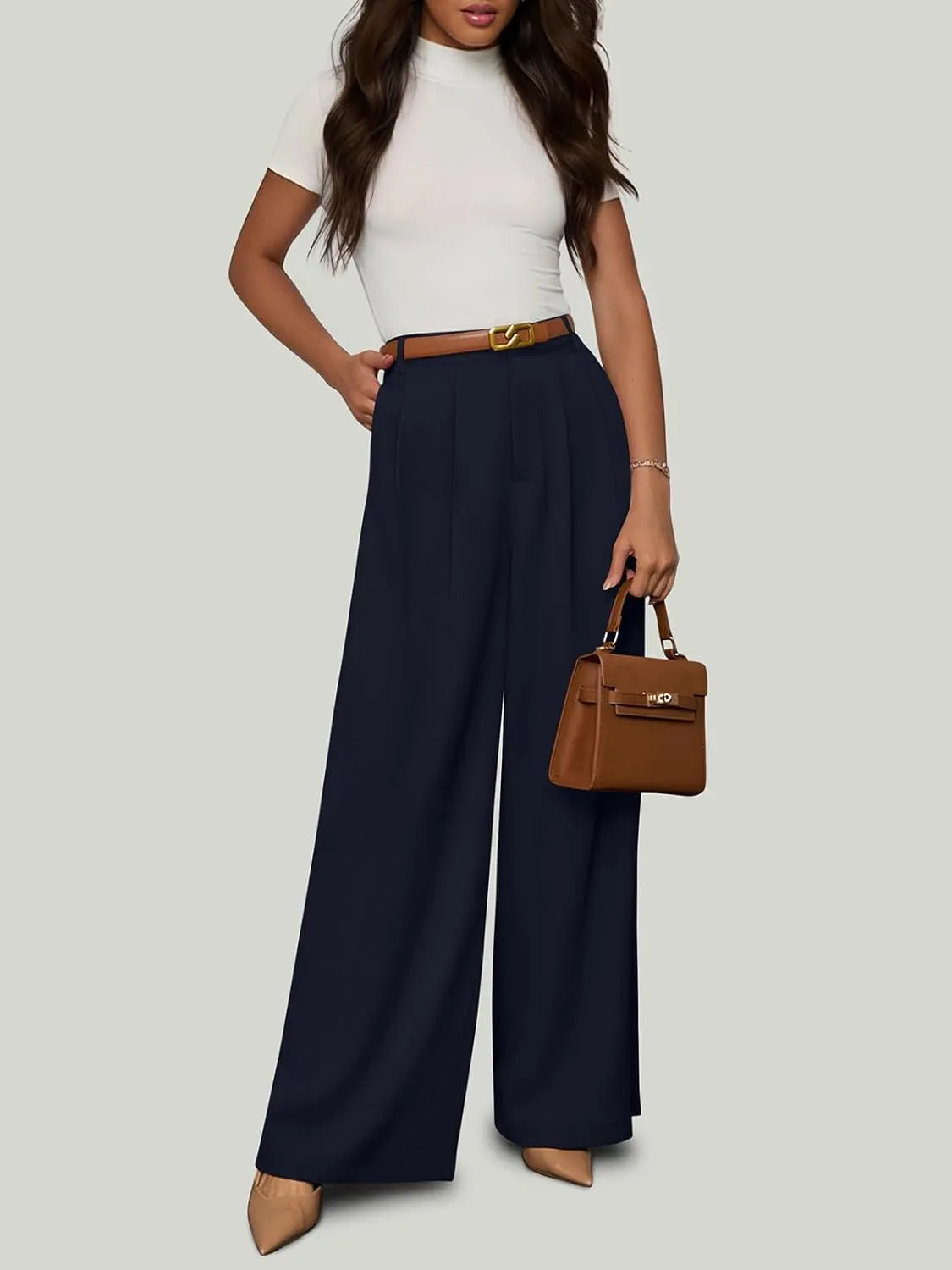 NIMIN Women Wide Leg Palazzo Pants High Waisted Business Casual Pants Dressy Loose Work Trousers 2025 Summer Slacks
