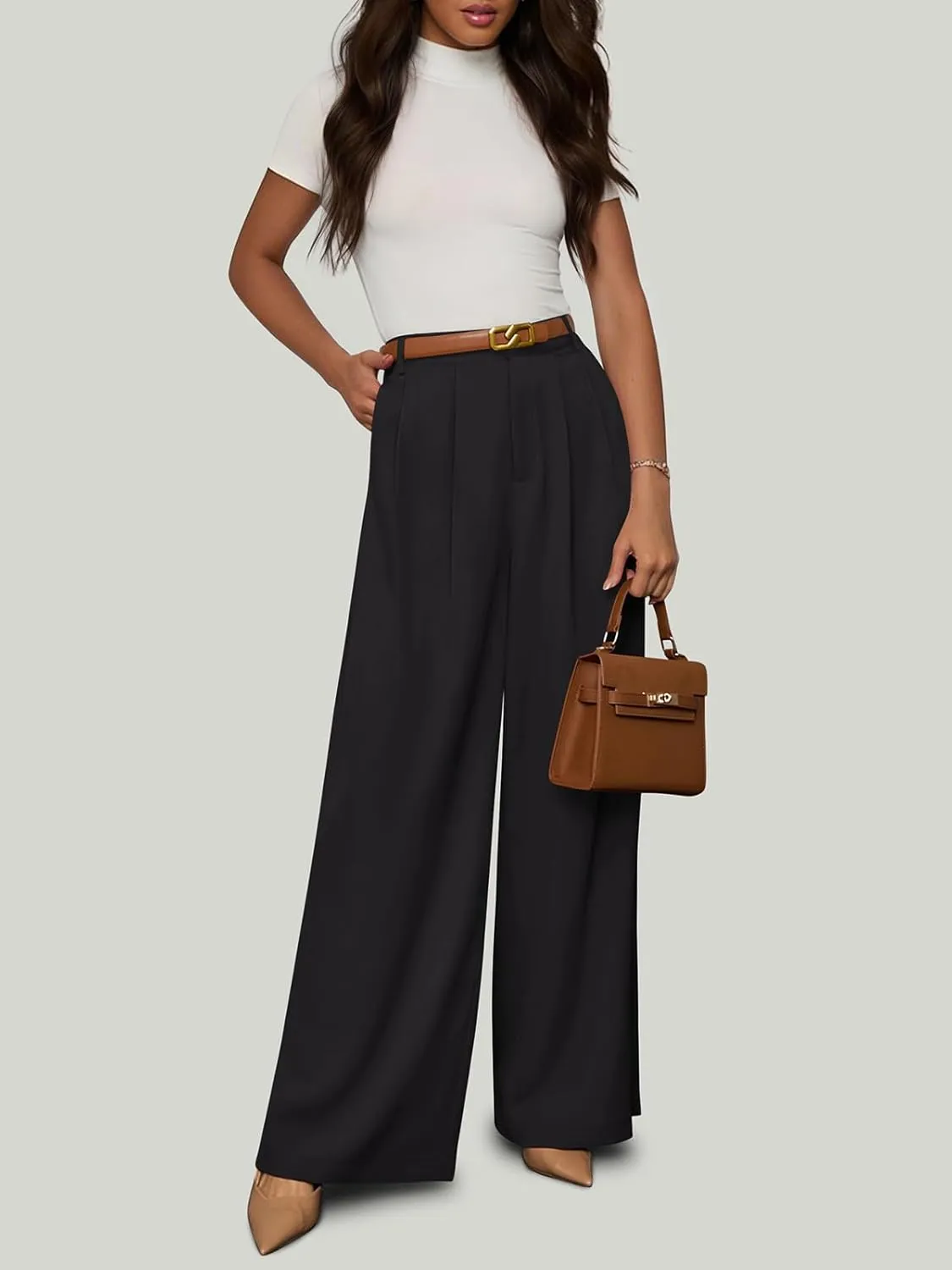 NIMIN Women Wide Leg Palazzo Pants High Waisted Business Casual Pants Dressy Loose Work Trousers 2025 Summer Slacks