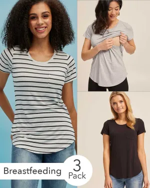 Nursing Tee Bundle- Black & White Stripe