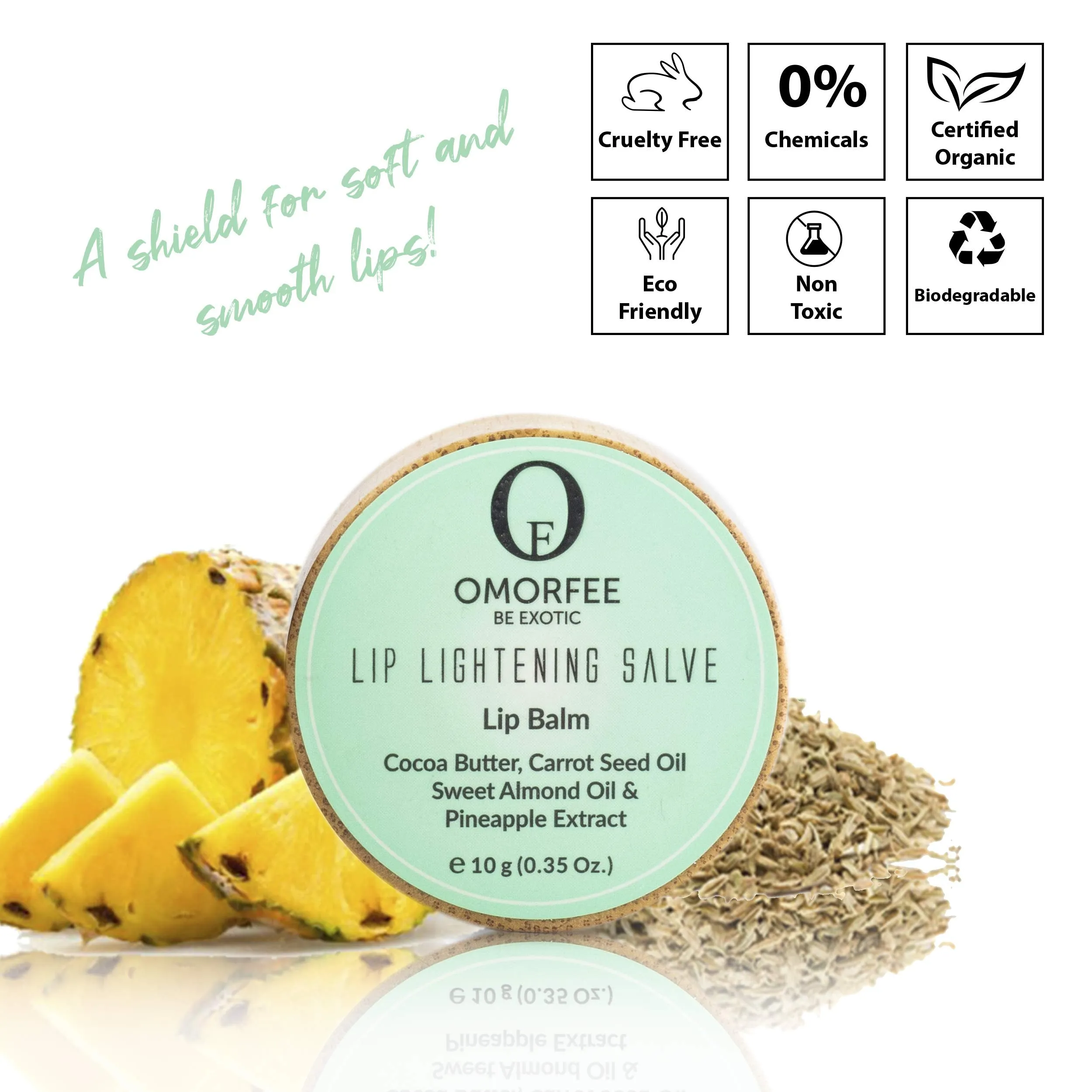 Omorfee 100% Organic Lip Lightening Balm, Lip balm for Dark Lips, Lip Balm with SPF, Natural Lip Protection, Lip Repair, Lip Moisturizer, Cocoa Butter, Carrot Seed Oil & Pineapple Extract -10g/ 0.35Oz