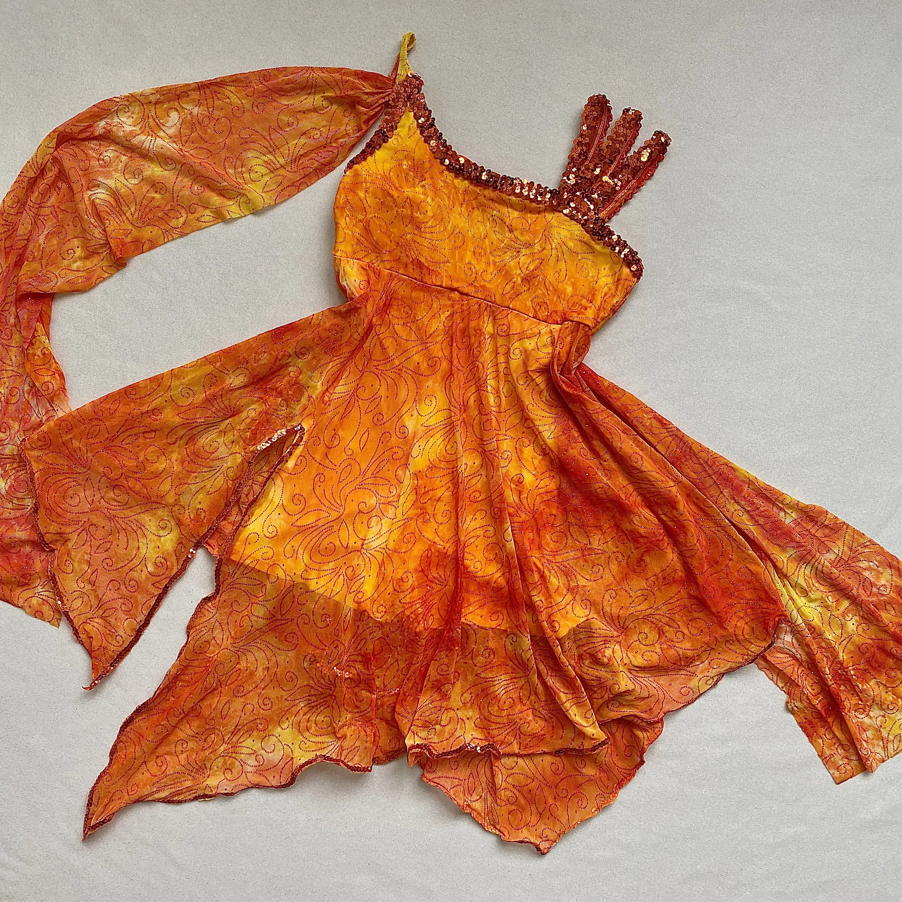 Orange glitter sequin dance costume