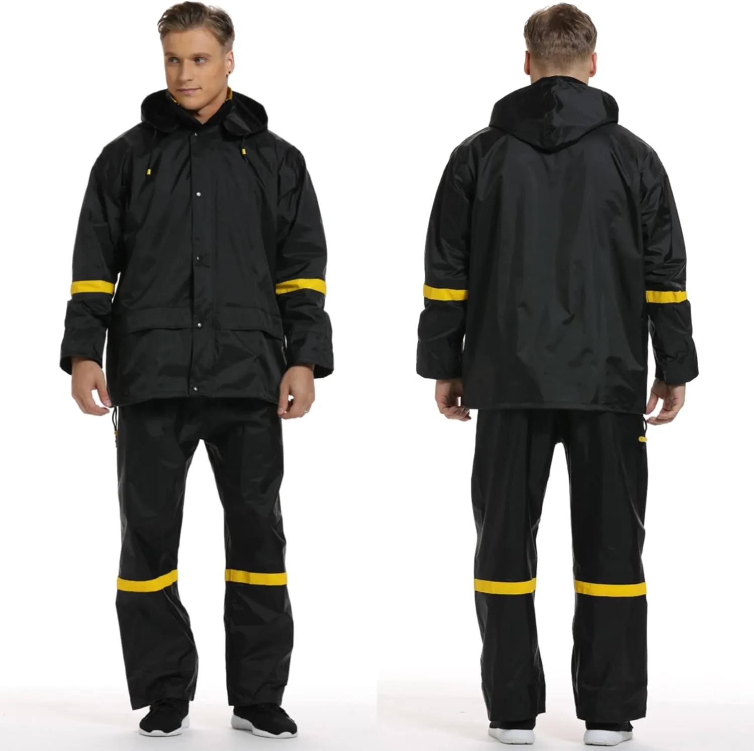 Ourcan Rain Suits for Men Classic Rain Gear Waterproof Rain Coats Hooded Man's Rainwear Fishing Rain Jacket and Rain Pants