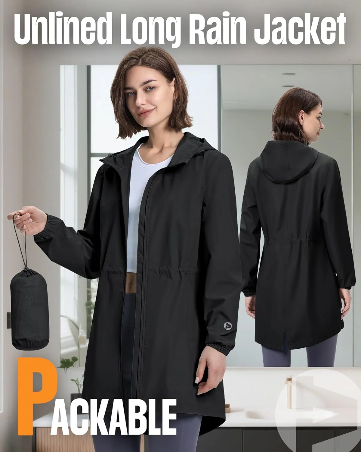 Outdoor Ventures Women's Waterproof Long Rain Coats Packable Lightweight Rain Jacket With Hood Windproof Trench Coats