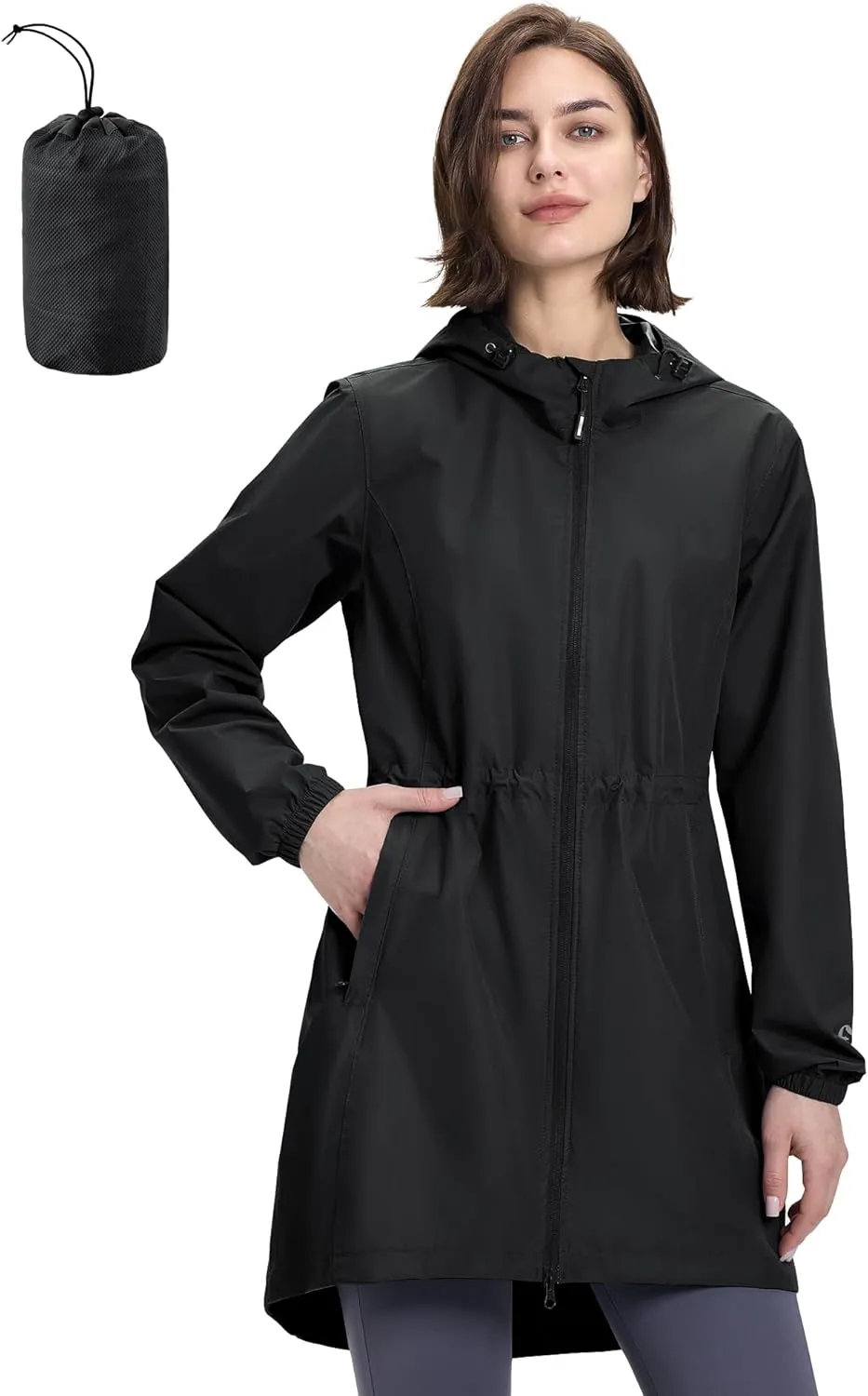 Outdoor Ventures Women's Waterproof Long Rain Coats Packable Lightweight Rain Jacket With Hood Windproof Trench Coats