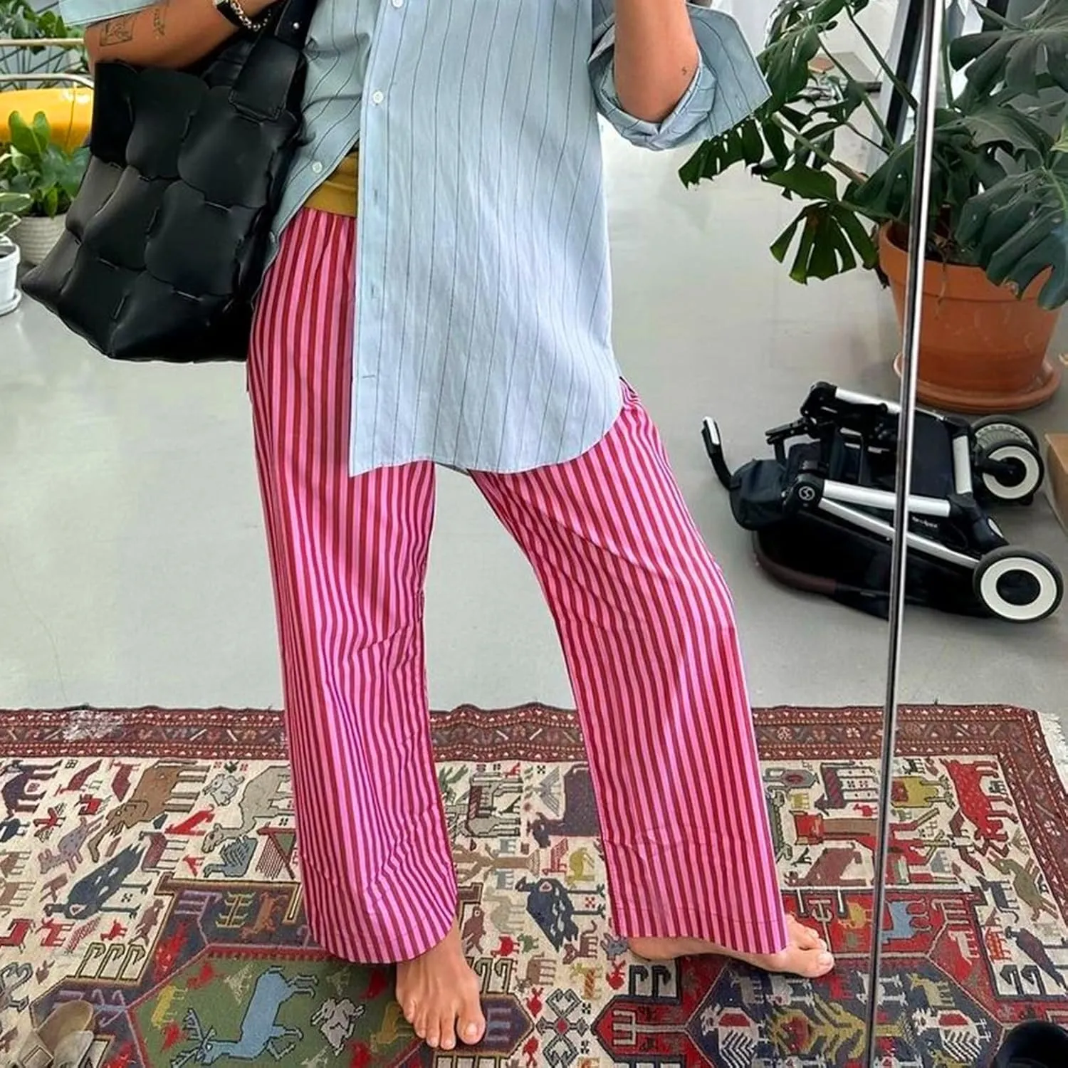 Owl's-Yard Women Y2K Stripe Print Pants Elastic Waist Dreawstring Wide Leg Trousers Striped Casual Lounge Pants with Pockets