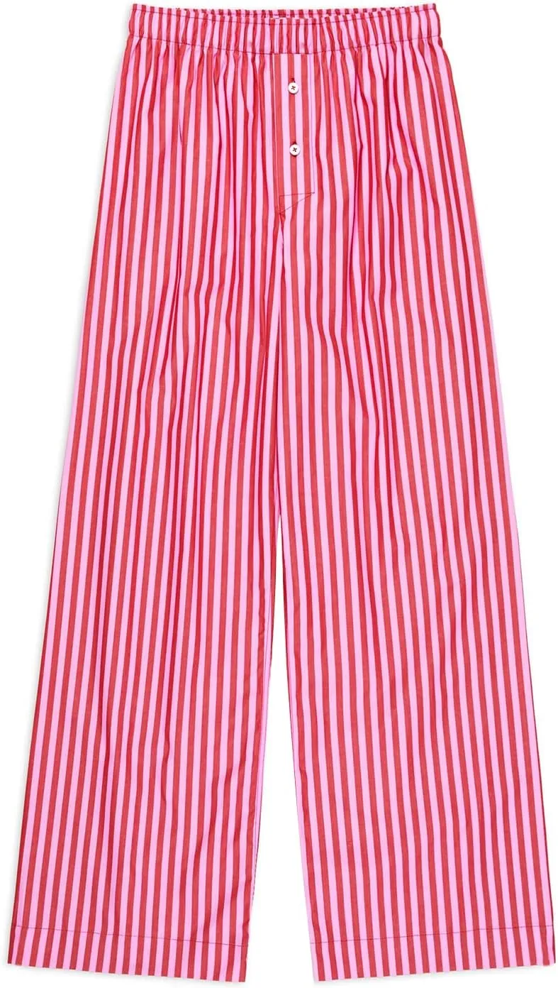 Owl's-Yard Women Y2K Stripe Print Pants Elastic Waist Dreawstring Wide Leg Trousers Striped Casual Lounge Pants with Pockets